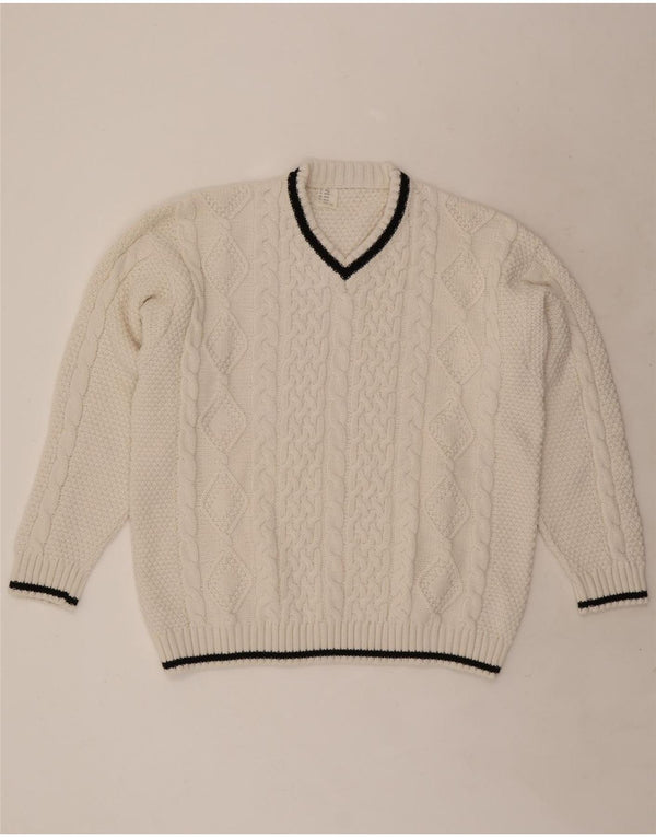 Vintage ženski džemper s V-izrezom UK 20/22 XL bijeli akril