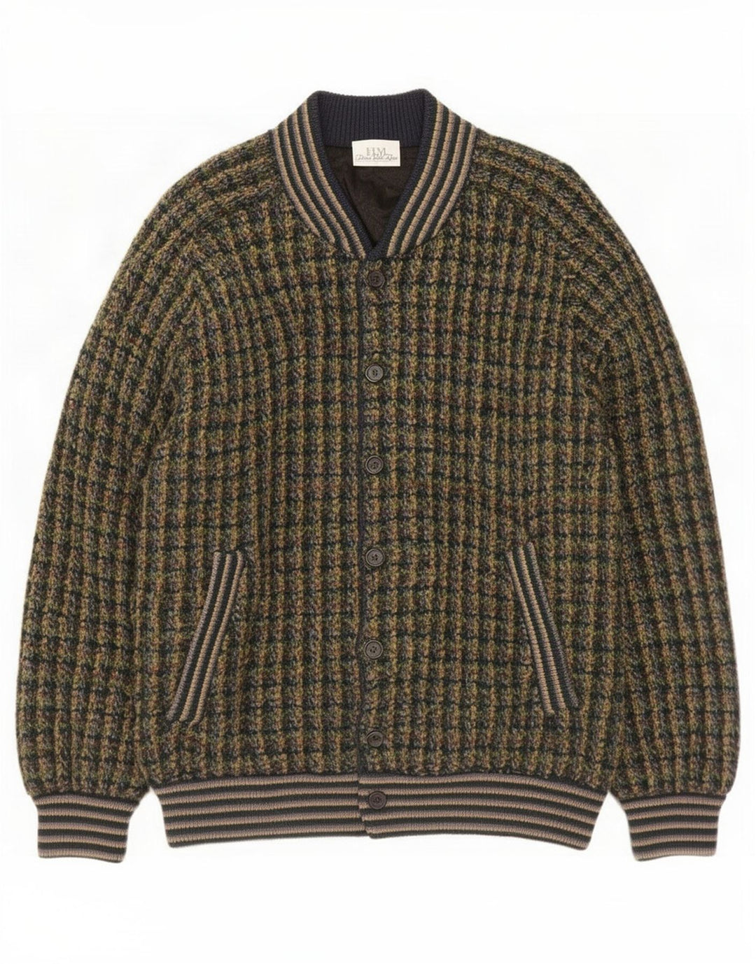 Vintage muška pletena bomber jakna 3XL raznobojna pjegava djevičanska vuna