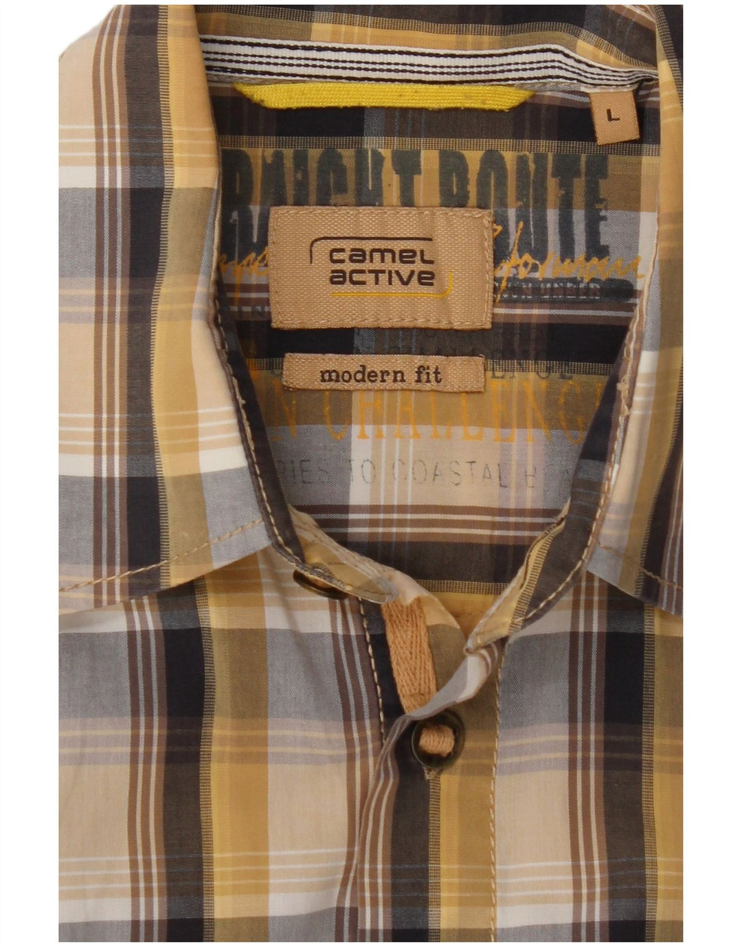 CAMEL ACTIVE Mens Modern Fit Short Sleeve Shirt Large Beige Check Cotton
