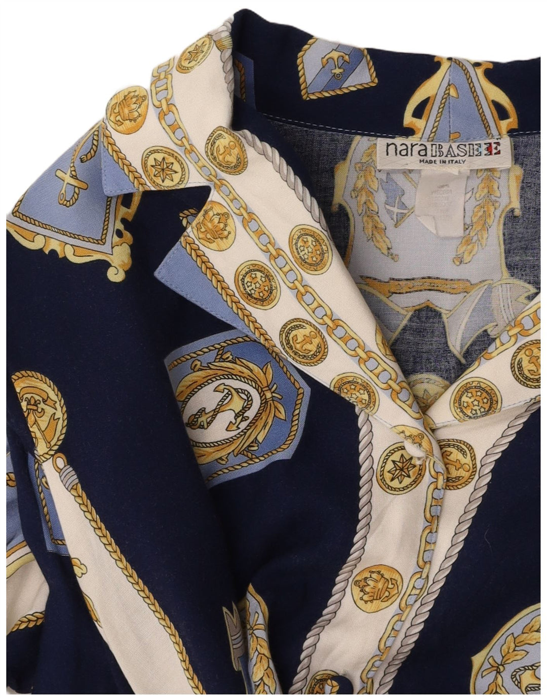 VINTAGE Ženska košulja s apstraktnim uzorkom UK 14 Srednje tamnoplava