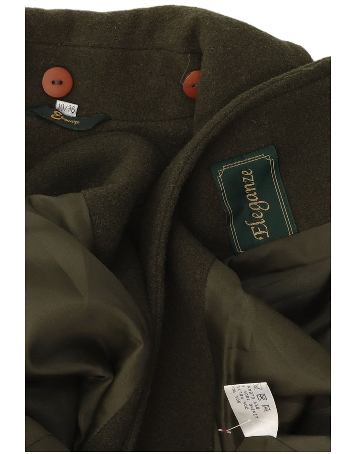 VINTAGE ženski preveliki kaput UK 10 Mala zelena vuna