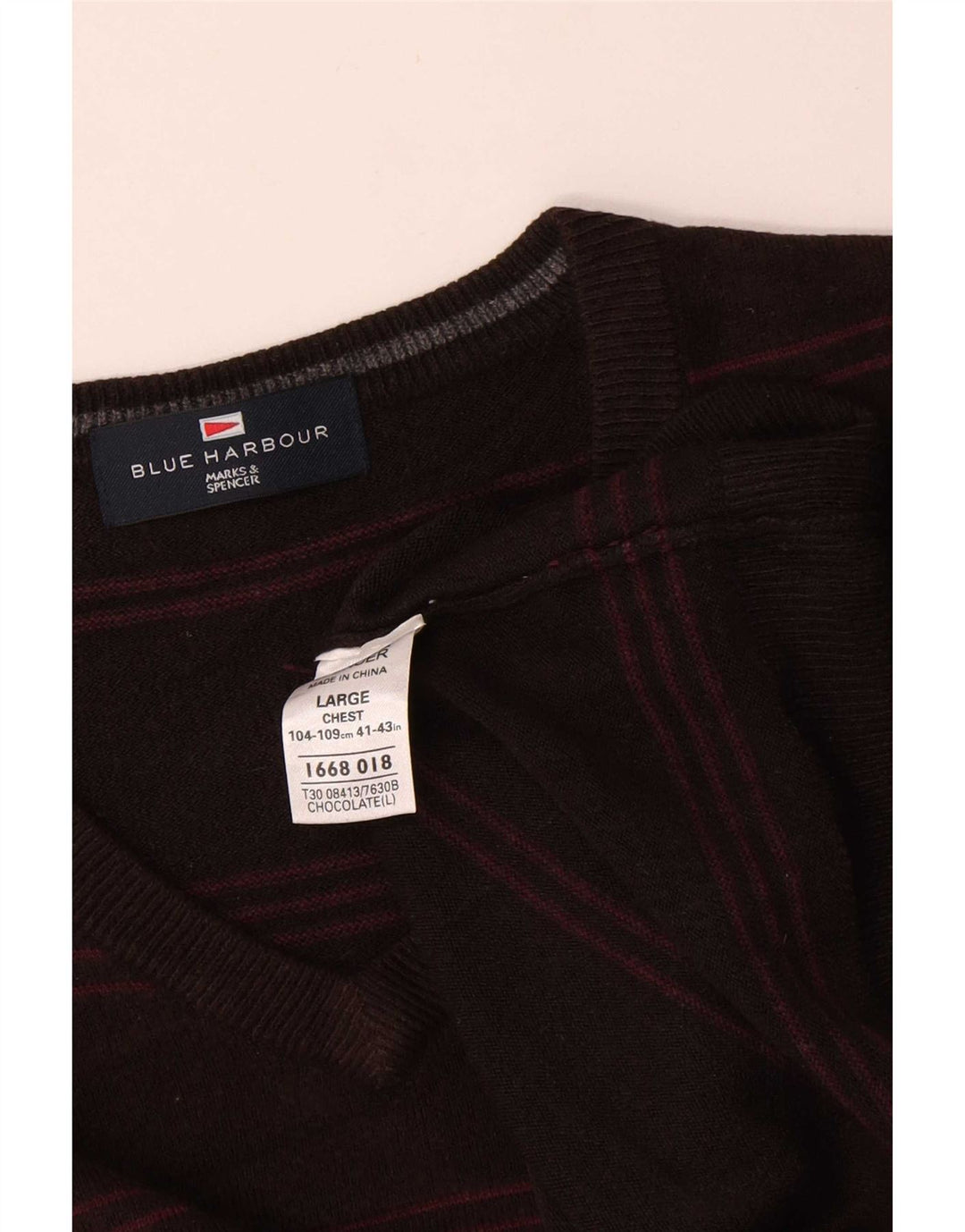 Marks & Spencer muški plavi Harbor džemper s V-izrezom na velike smeđe pruge