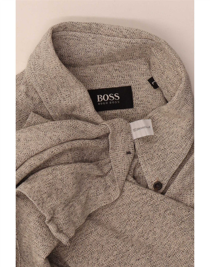 Hugo Boss muška flanelska košulja, veliki sivi flekasti pamuk