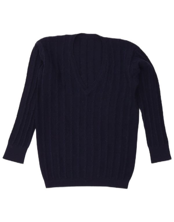 VINTAGE ženski džemper s V-izrezom UK 16 Veliki tamnoplavi