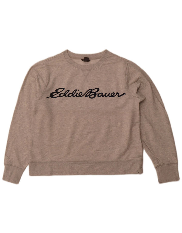EDDIE BAUER Womens Oversized Graphic Crop Sweatshirt Jumper UK 6 XS Grey