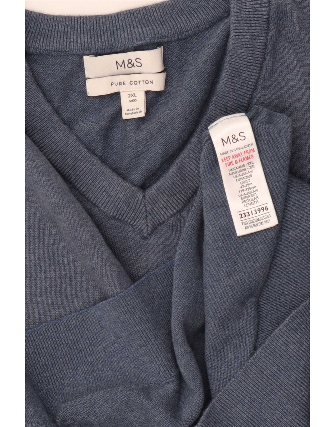Marks & Spencer muški džemper s V-izrezom 2XL plavi pamuk