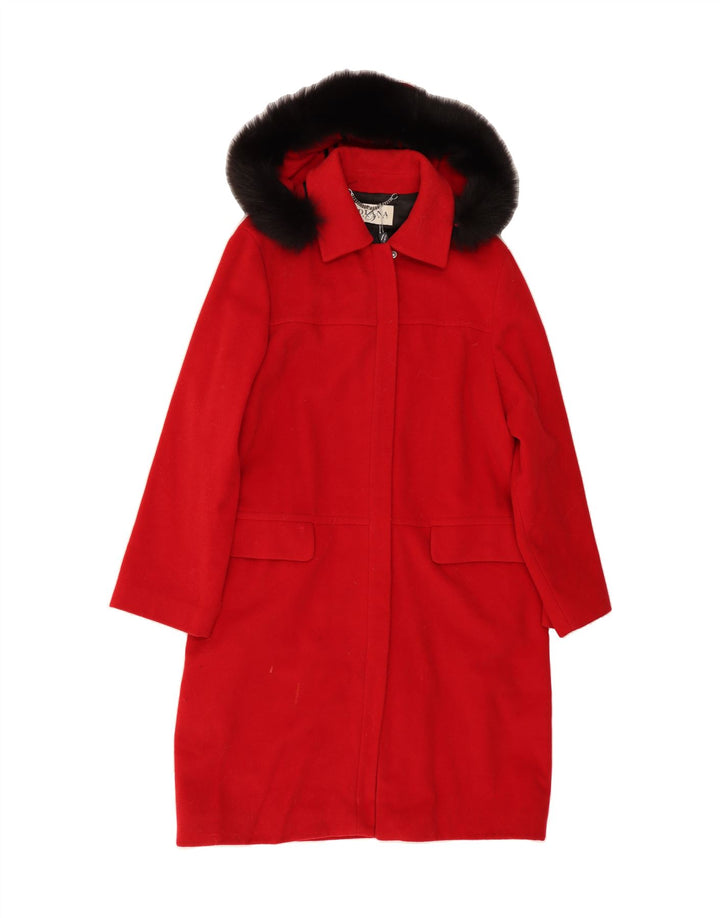 DIANA GALLESI Womens Hooded Overcoat UK 10 Small Red Wool Vintage Diana Gallesi and Second-Hand Diana Gallesi from Messina Hembry 