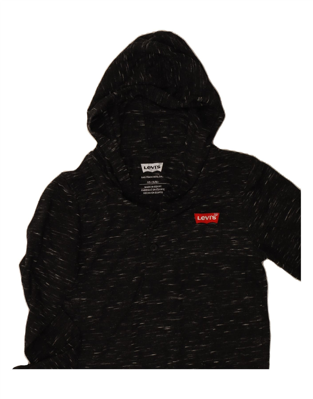 LEVI'S Boys Hooded Top Long Sleeve 5-6 Years XS  Grey Flecked Polyester Vintage Levi's and Second-Hand Levi's from Messina Hembry 