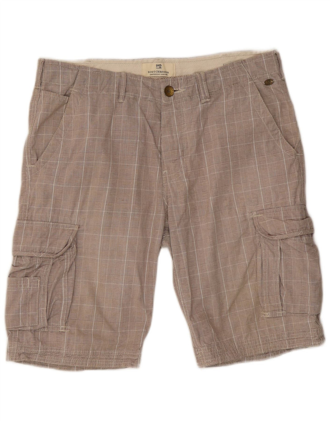 Scotch & Soda muške kargo kratke hlače W32 srednje sivi karirani pamuk
