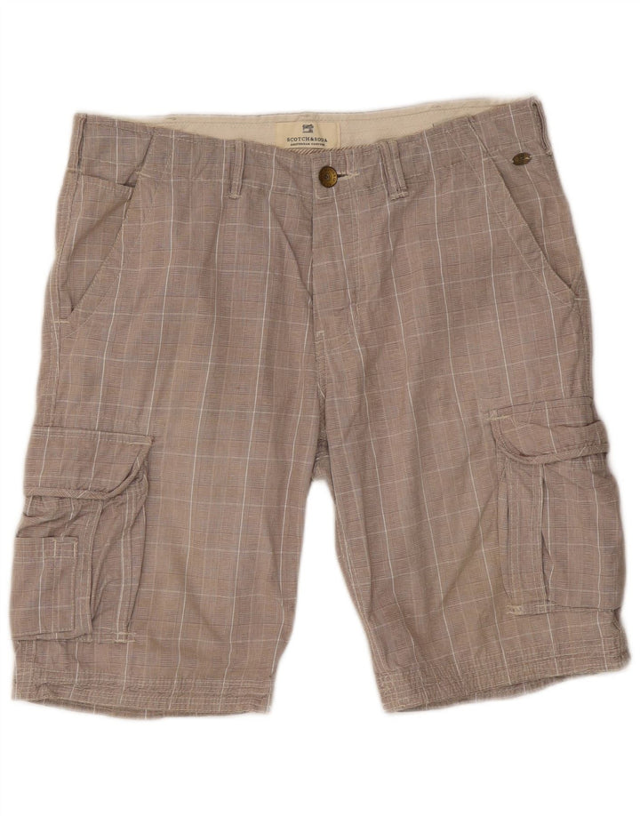 Scotch & Soda muške kargo kratke hlače W32 srednje sivi karirani pamuk