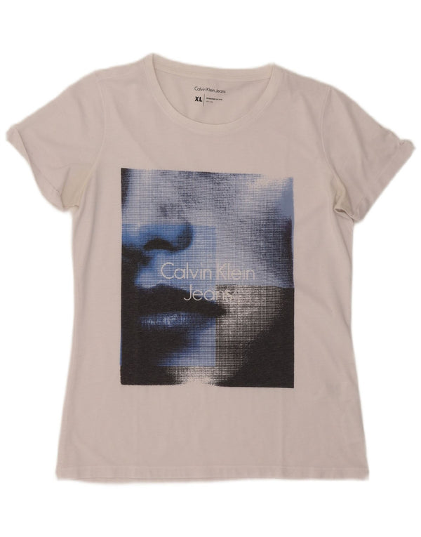 Calvin Klein Jeans Ženska majica kratkih rukava s grafičkim motivima UK 18 XL bijeli poliester