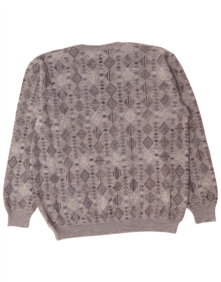 VINTAGE muški džemper s V-izrezom XL sivi geometrijski