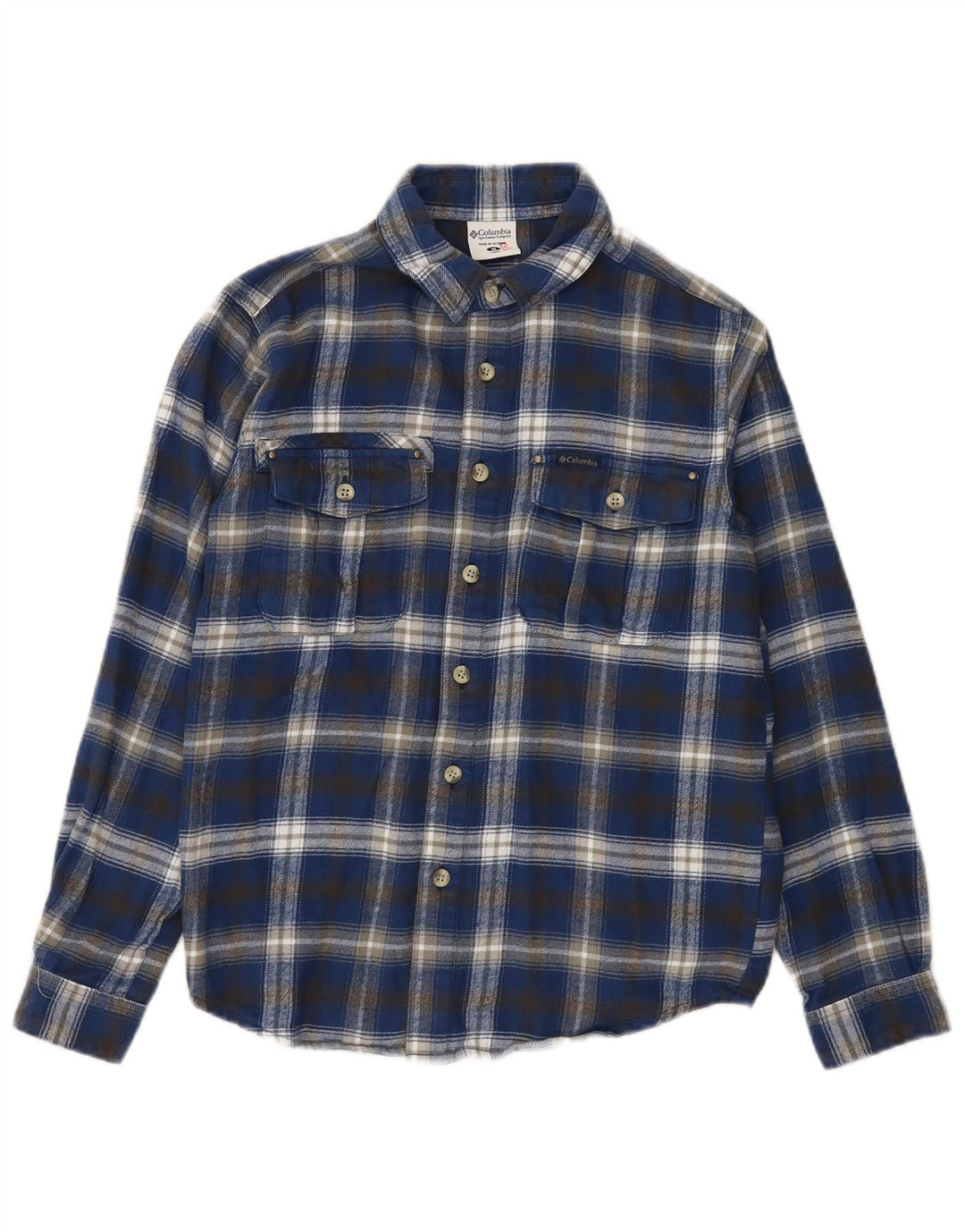 COLUMBIA Boys Flannel Shirt 10-11 Years Medium Blue Check Cotton