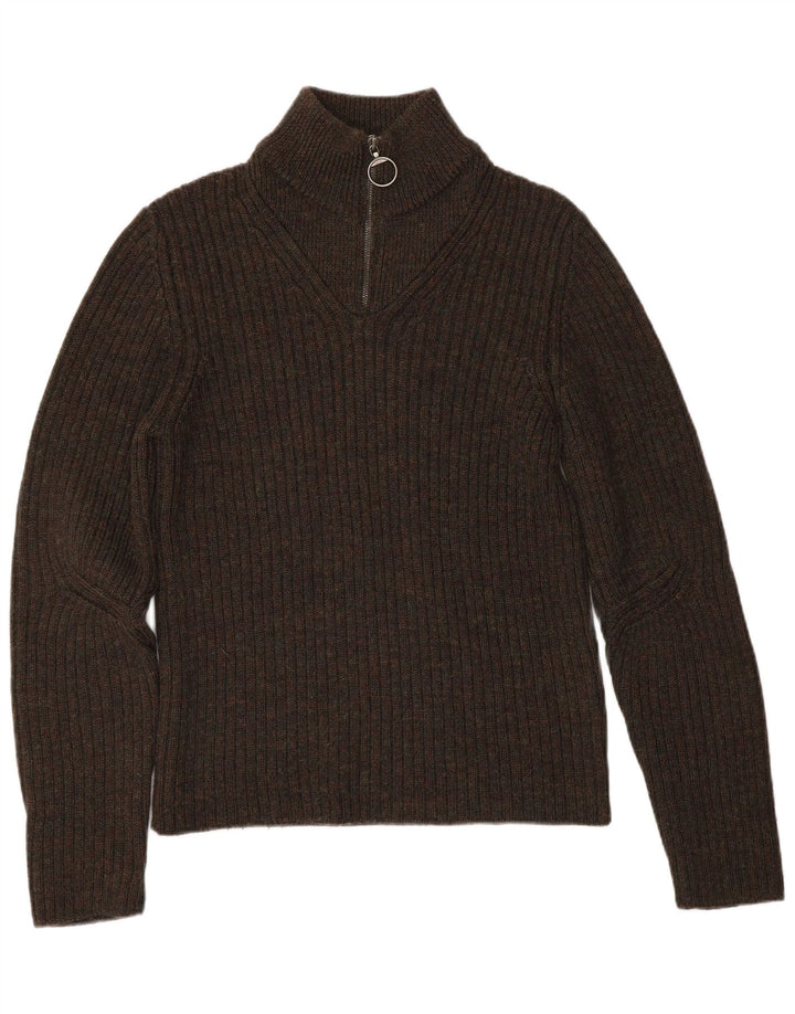 PRADA ženski džemper s izrezom s patentnim zatvaračem IT 48 XL smeđe djevičanske vune