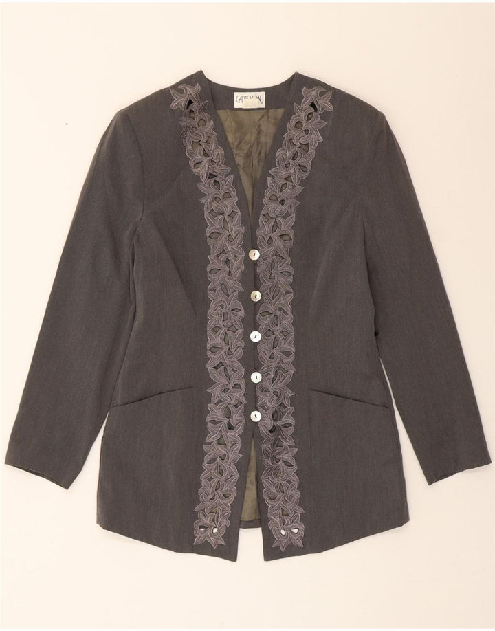 CARTOON Womens Longline 5 Button Blazer Jacket UK 12 Medium Grey Paisley Vintage Cartoon and Second-Hand Cartoon from Messina Hembry 