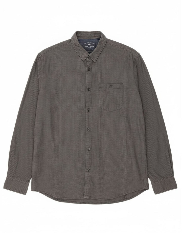 TOM TAILOR Mens Shirt XL Grey Pinstripe Cotton
