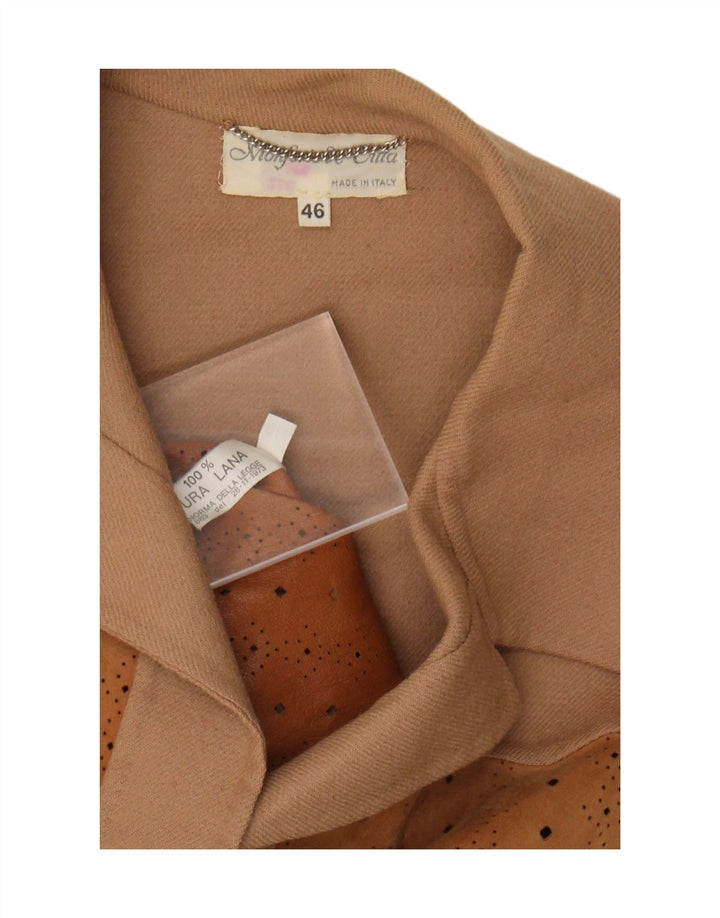 VINTAGE Womens Crop 3 Button Blazer Jacket IT 46 Large Beige Colourblock Vintage Vintage and Second-Hand Vintage from Messina Hembry 