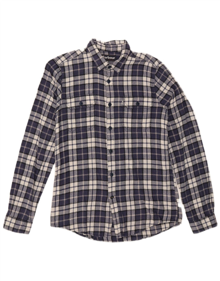 Barbour muška krojena flanelska košulja mala tamnoplava karirana pamuk