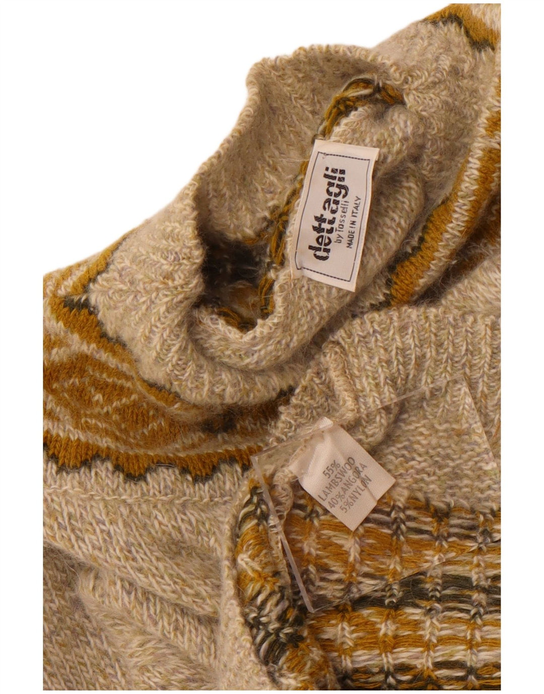 Vintage ženski džemper s kornjačevim ovratnikom UK 16 Veliki bež geometrijski vuneni