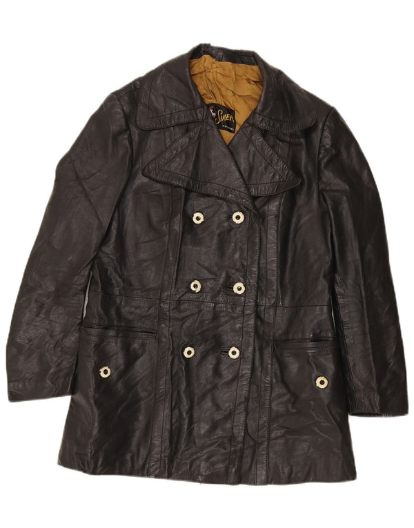 VINTAGE ženska kožna jakna s dvostrukim kopčanjem UK 12 srednje crna