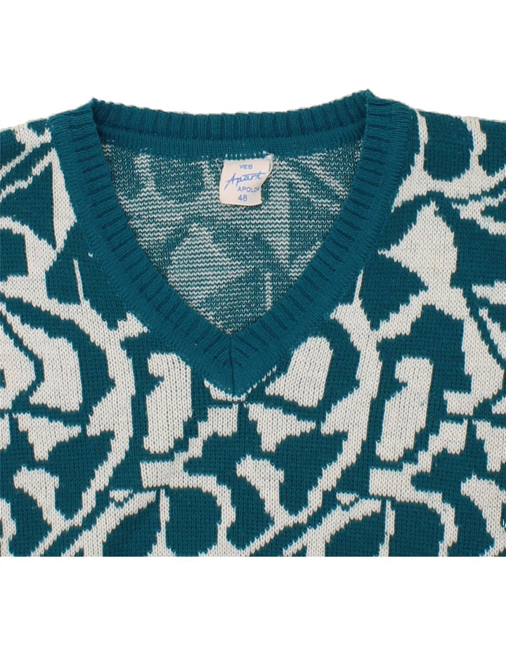 APART Womens Abstract Pattern V-Neck Jumper Sweater IT 48 XL Green Vintage Apart and Second-Hand Apart from Messina Hembry 