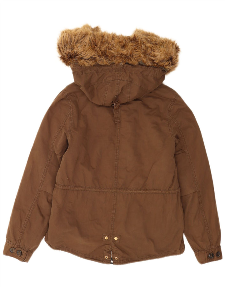 Zara ženska velika parka jakna s kapuljačom UK 10, mali smeđi poliester