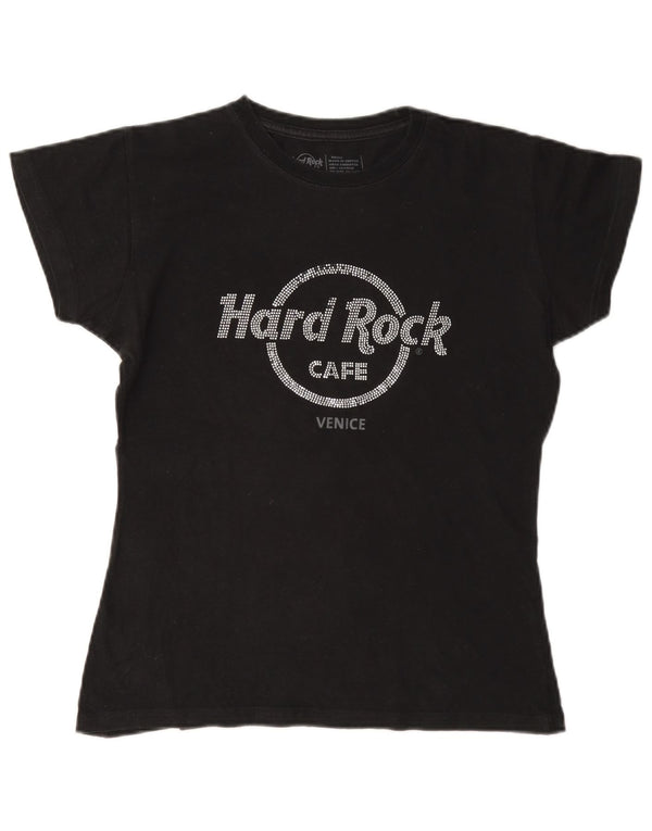 Hard Rock Cafe Ženska majica kratkih rukava Venice Graphic Top UK 10 Mali crni pamuk
