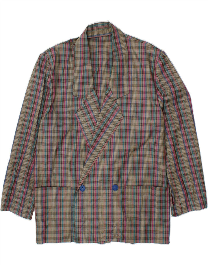 VINTAGE Womens Double Breasted Blazer Jacket UK 14 Large Grey Check Vintage Vintage and Second-Hand Vintage from Messina Hembry 