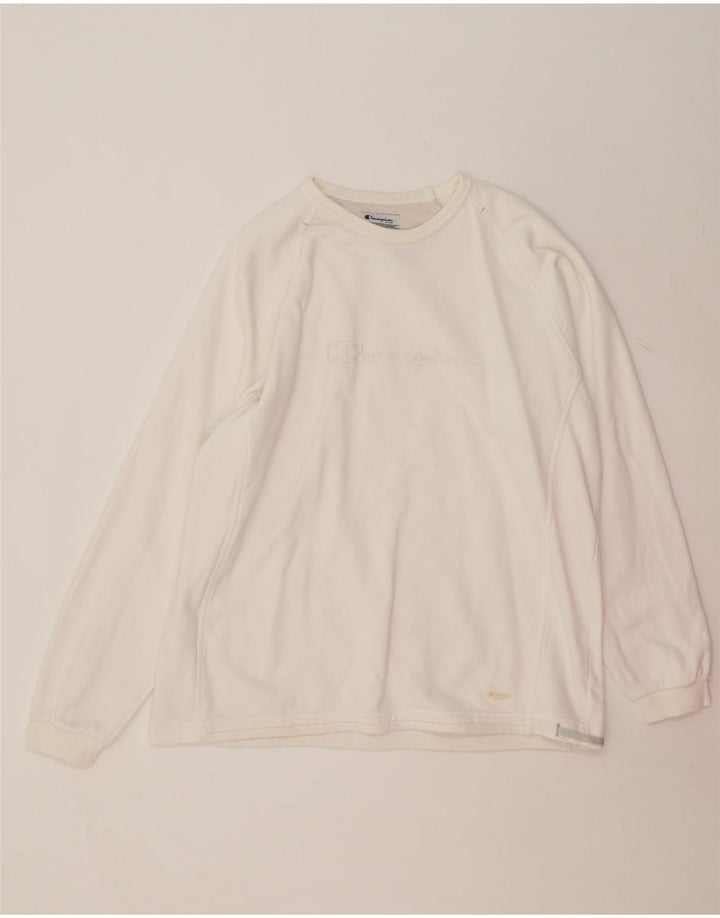 CHAMPION Mens Graphic Sweatshirt Jumper Large White Cotton Vintage Champion and Second-Hand Champion from Messina Hembry 