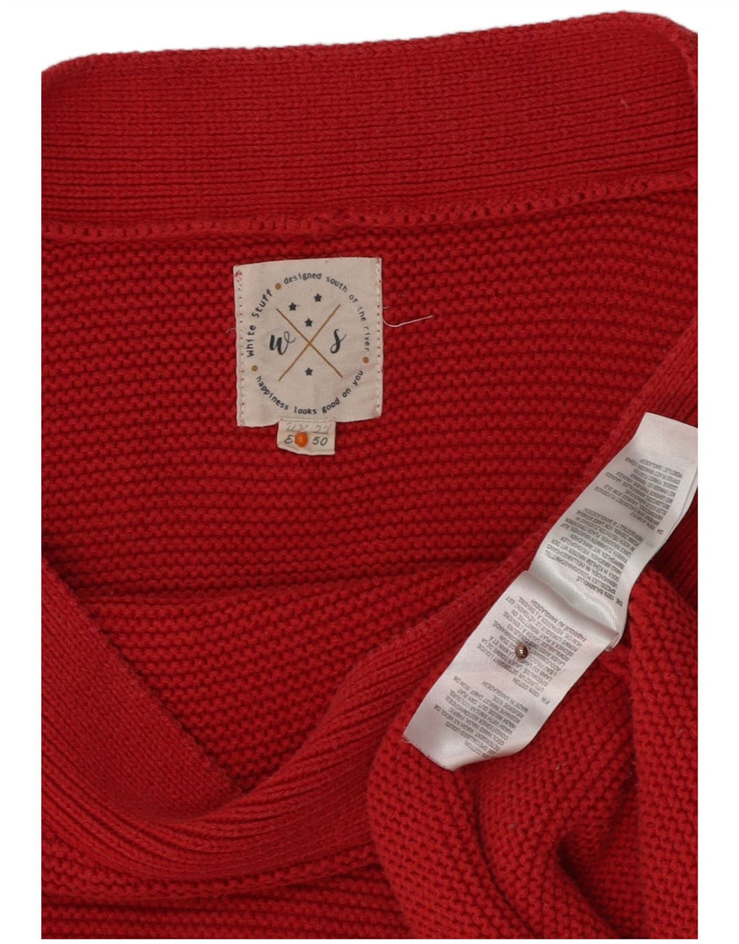 WHITE STUFF Ženski džemper s veznim izrezom UK 22 3XL Crveni pamuk