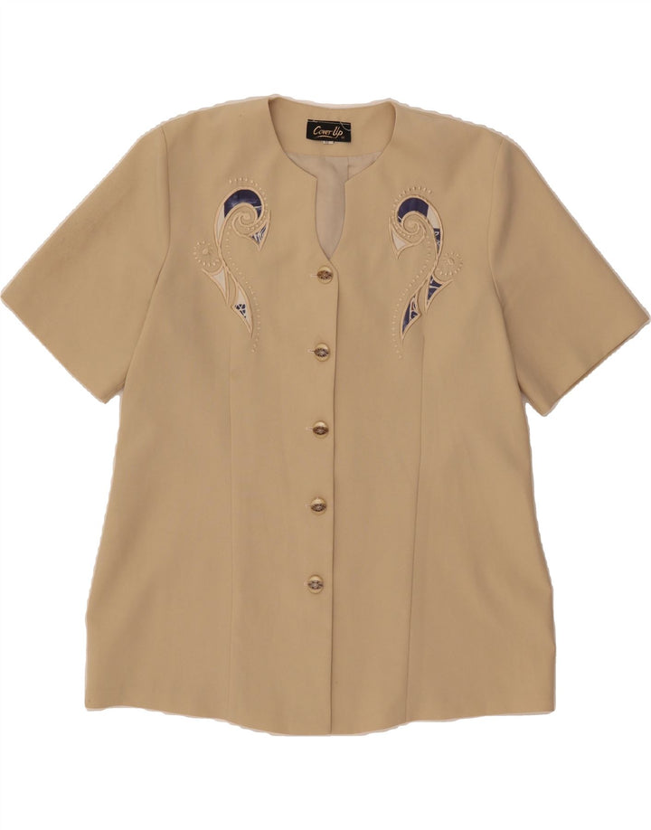 VINTAGE Womens 5 Button Short Sleeve Blazer Jacket UK 18 XL Beige Vintage Vintage and Second-Hand Vintage from Messina Hembry 