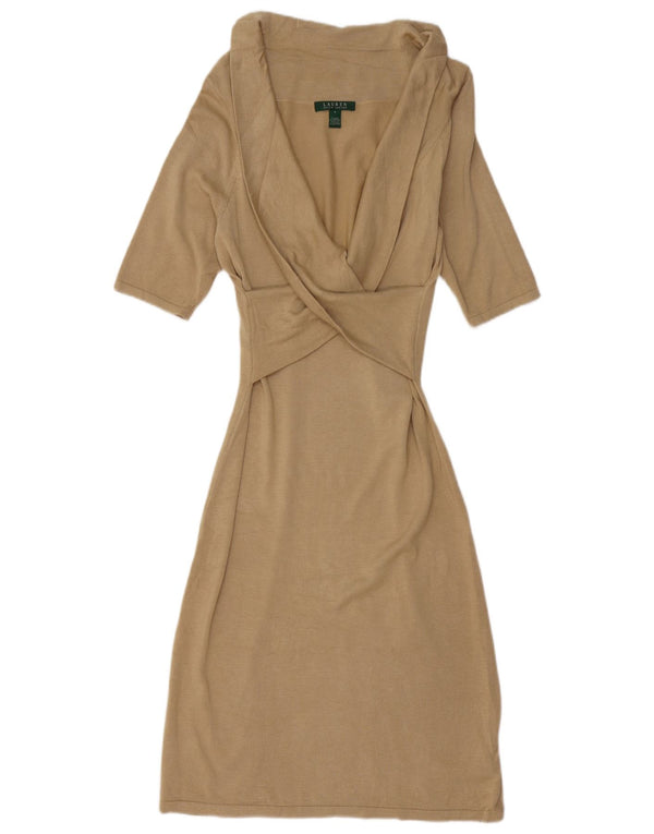 RALPH LAUREN Ženska džemper haljina 1/2 rukava UK 10 Mala bež svila