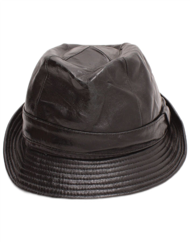 Vintage muški kožni Fedora šešir srednje veličine crni