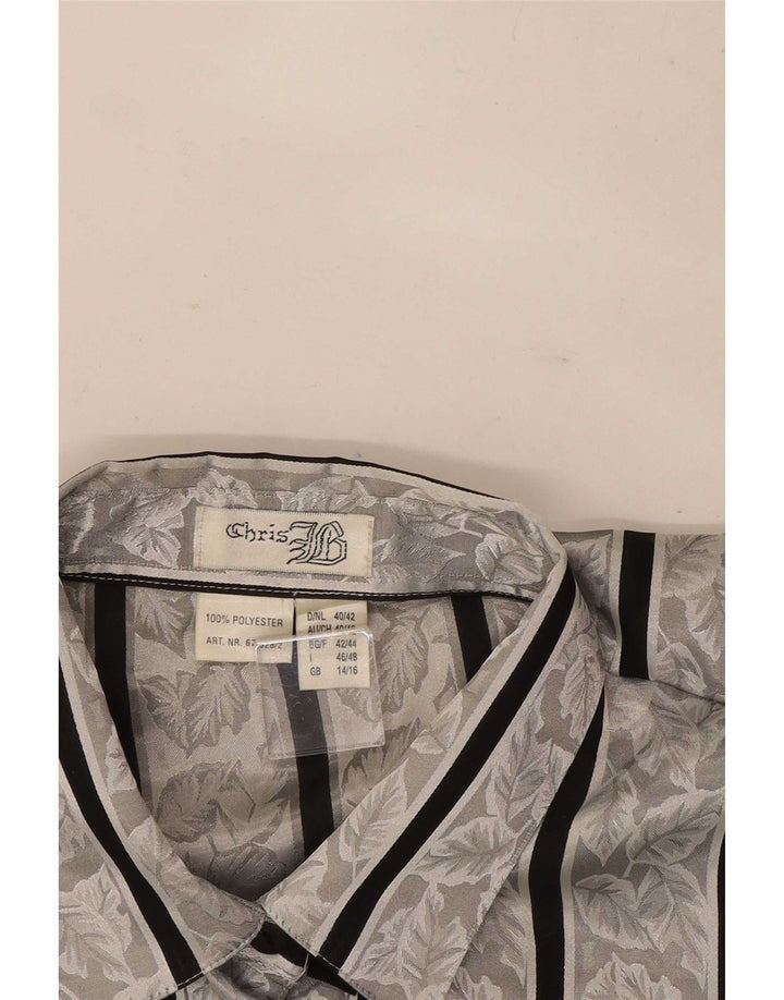 Vintage ženska košulja bluza UK 14/16 veliki sivi prugasti poliester