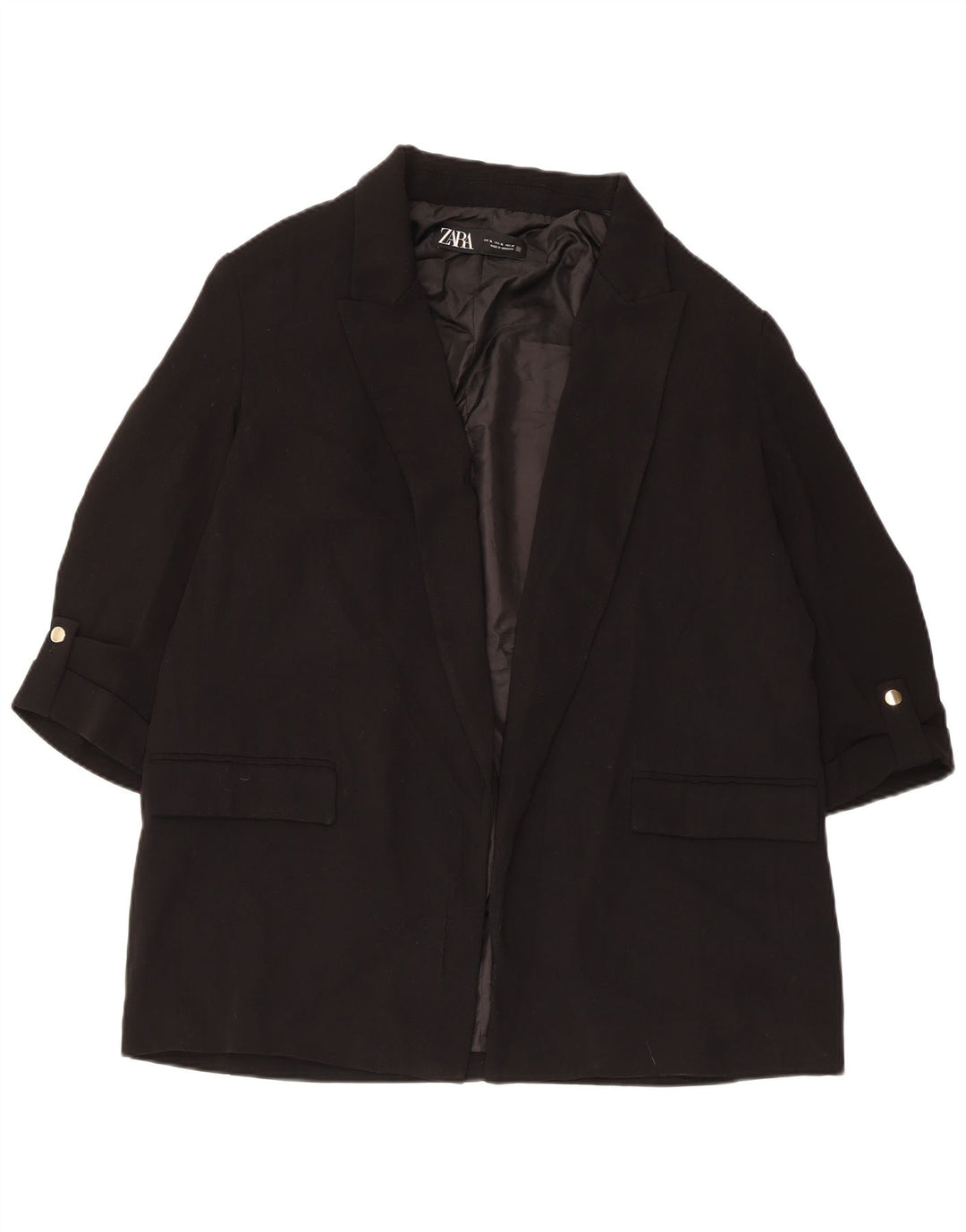Zara ženska otvorena jakna s 3/4 rukavima UK 18 XL crni poliester