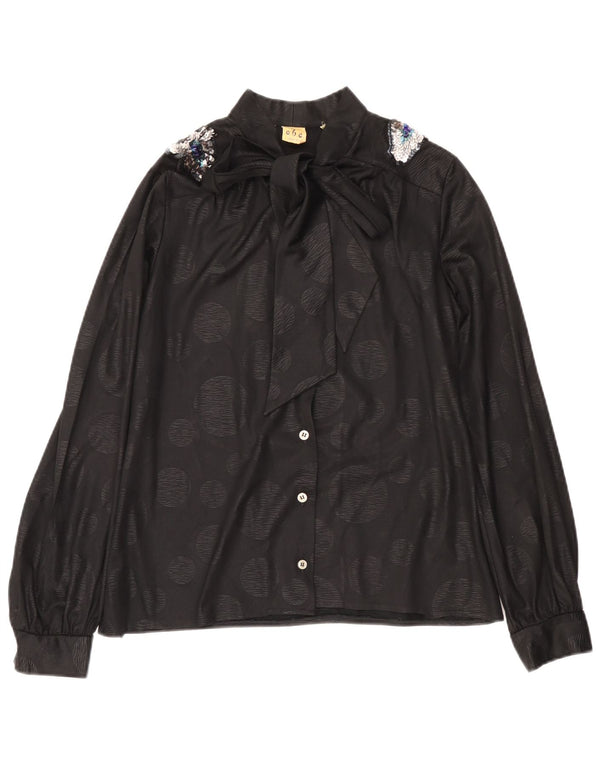 Vintage ženska košulja s prednjom kravatom IT 46 velike crne točkice