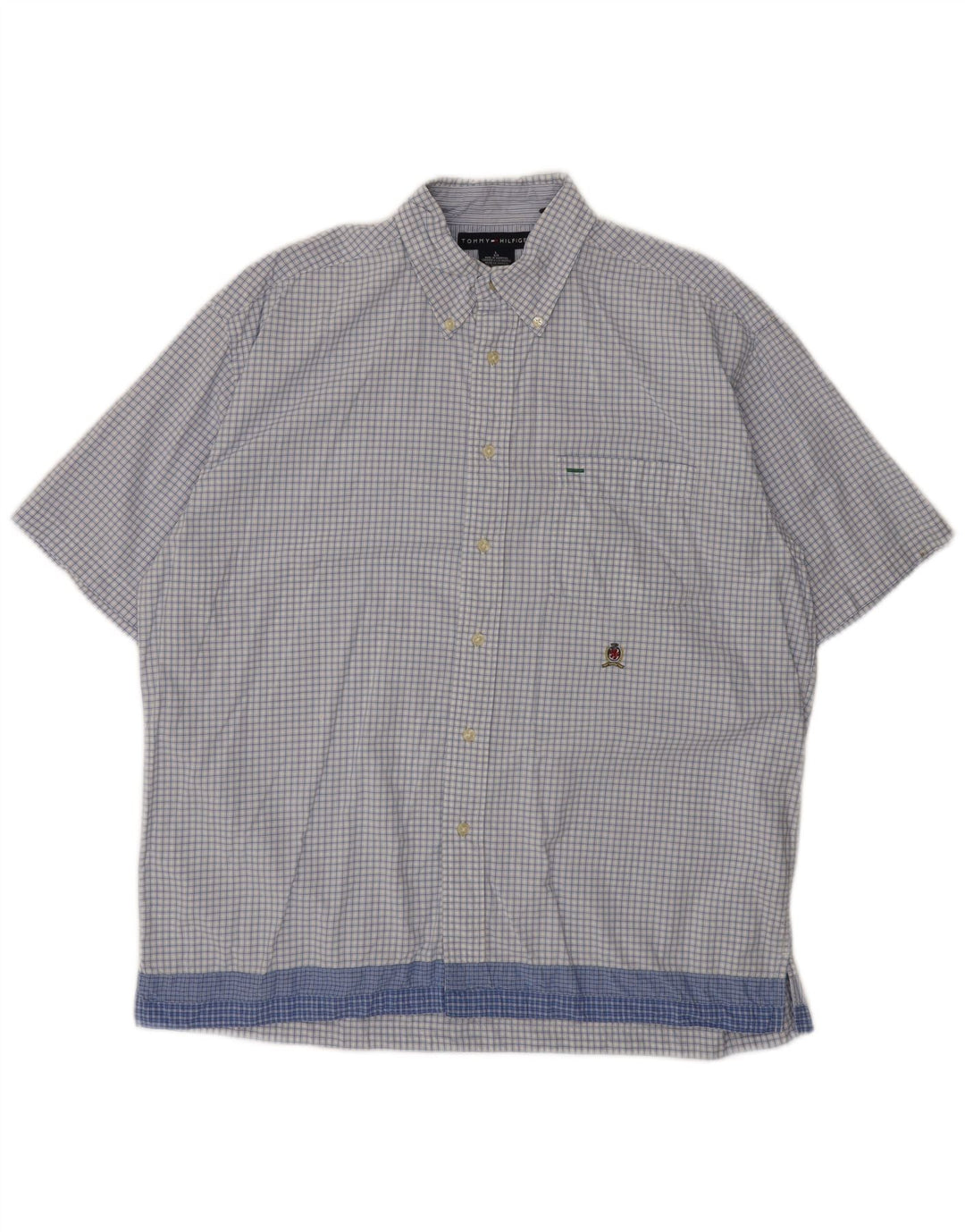 TOMMY HILFIGER Mens Short Sleeve Shirt Large Blue Check Cotton