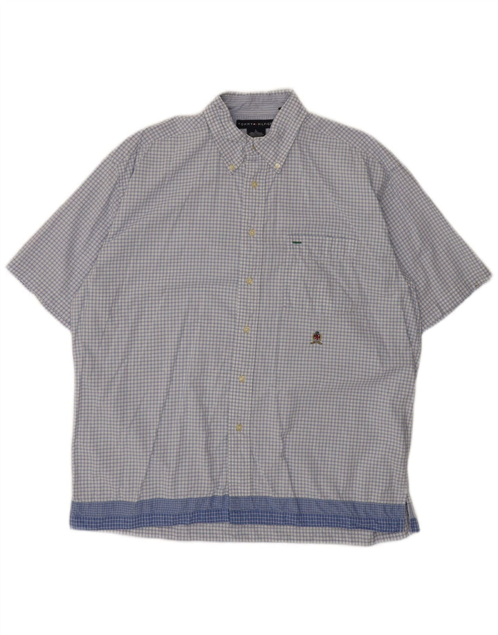 TOMMY HILFIGER Mens Short Sleeve Shirt Large Blue Check Cotton