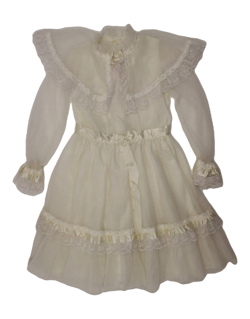 VINTAGE Baby Girls Long Sleeve Maxi Dress 18-24 Months Off White Nylon Vintage Vintage and Second-Hand Vintage from Messina Hembry 