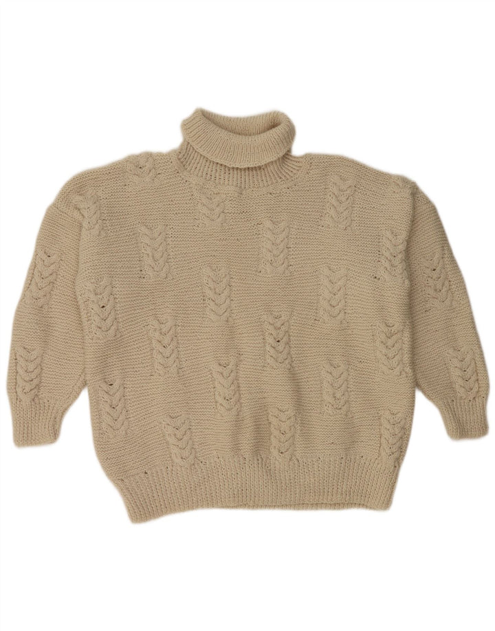 Vintage ženski kratki džemper s rol ovratnikom UK 20 2XL sivo bijeli