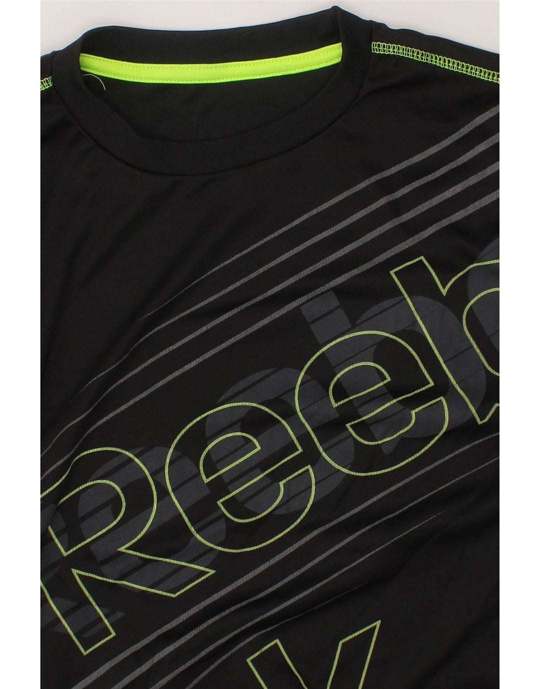 REEBOK Boys Graphic T-Shirt Top 13-14 Years Black Striped Polyester Vintage Reebok and Second-Hand Reebok from Messina Hembry 