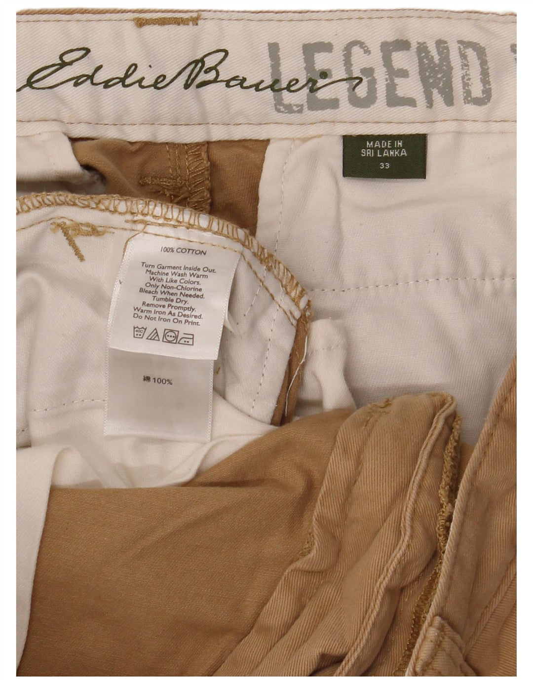 EDDIE BAUER Muške chino kratke hlače W33, srednji kaki pamuk