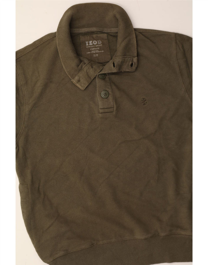 IZOD Mens Button Neck Sweatshirt Jumper Small Khaki Cotton Vintage Izod and Second-Hand Izod from Messina Hembry 