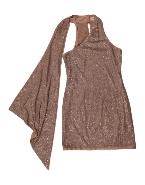 Karen Millen Ženska oblijeđena haljina sa šljokicama na jedno rame UK 10 Mala bež