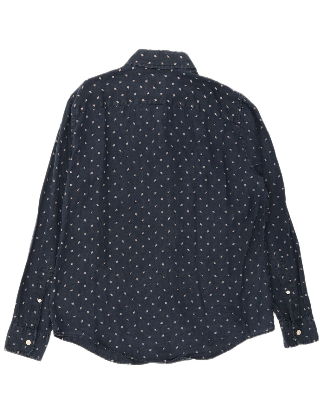 ABERCROMBIE & FITCH Mens Shirt Medium Navy Blue Spotted Linen