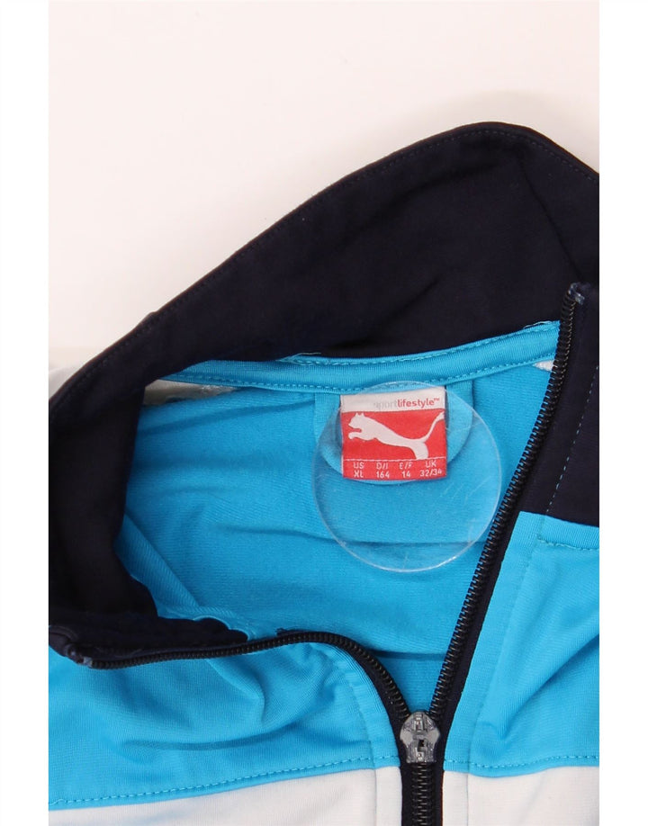 PUMA Girls Tracksuit Top Jacket 13-14 Years Blue Colourblock Polyester Vintage Puma and Second-Hand Puma from Messina Hembry 
