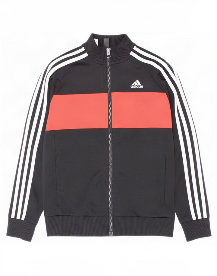 Gornja jakna od trenirke Adidas za dječake 9-10 godina, crna poliesterska boja