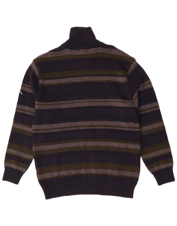 Vintage muški kardigan džemper 2XL od tamnoplave prugaste merino vune