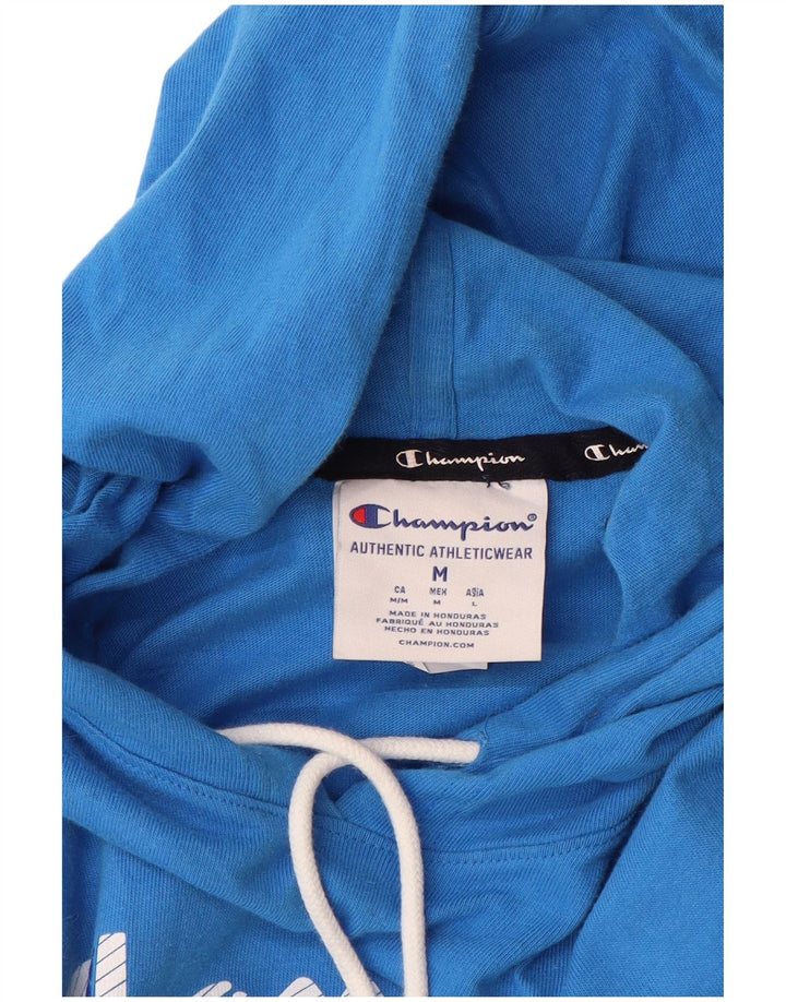 CHAMPION Mens Hooded Graphic Top Long Sleeve Medium Blue Cotton