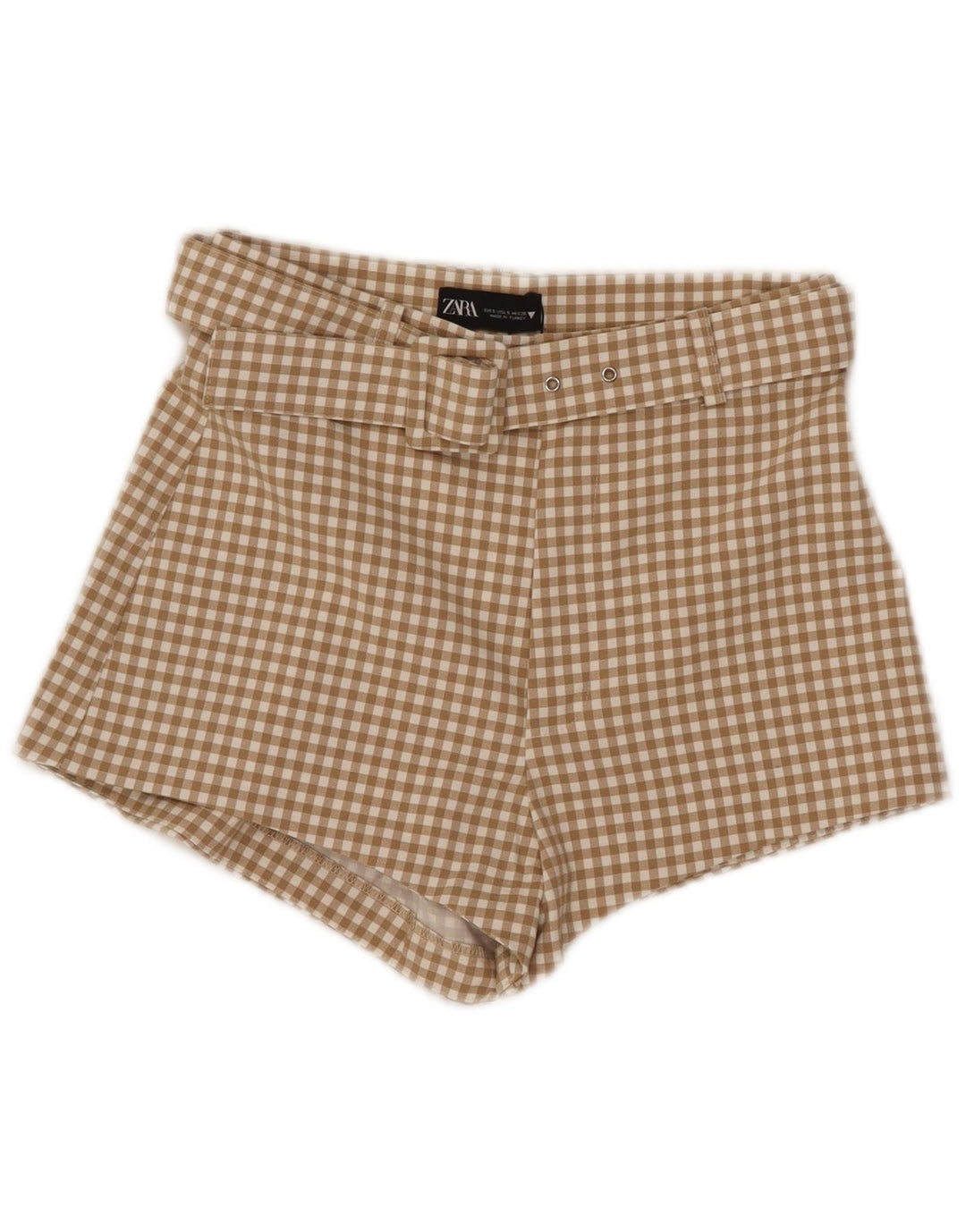 Zara ženske vruće hlačice visokog struka male W26 bež gingham poliester